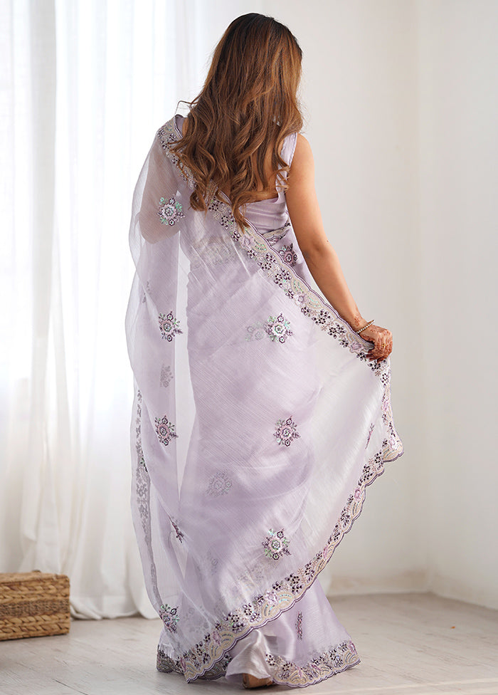 Lavender Spun Silk Saree With Blouse Piece