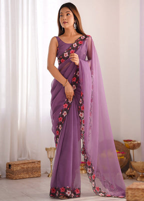 Lavender Spun Silk Saree With Blouse Piece