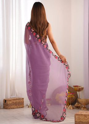 Lavender Spun Silk Saree With Blouse Piece