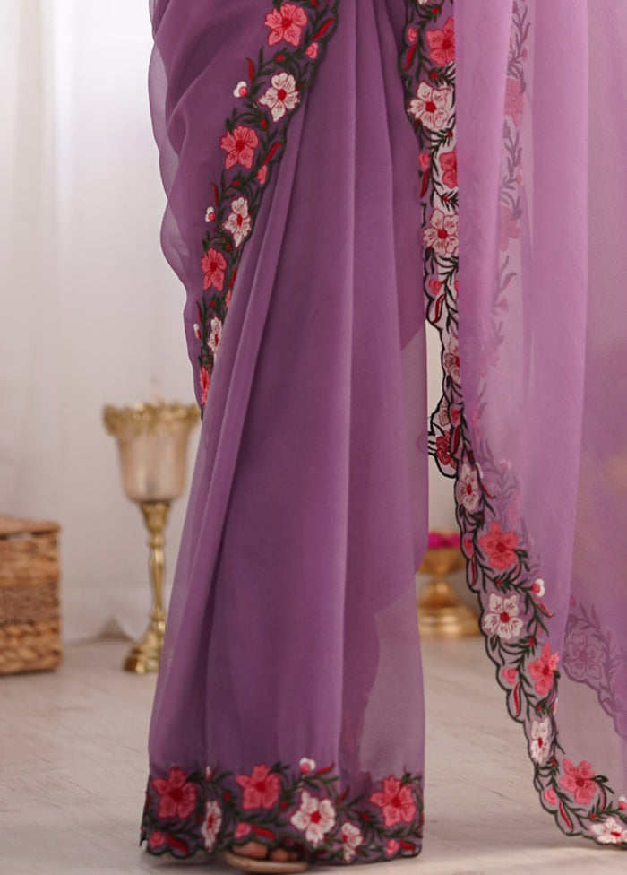 Lavender Spun Silk Saree With Blouse Piece