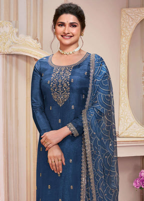 3 Pc Blue Semi Stitched Georgette Suit Set