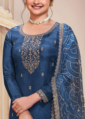 3 Pc Blue Semi Stitched Georgette Suit Set