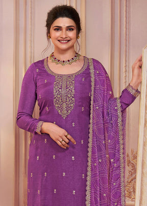 3 Pc Purple Semi Stitched Georgette Suit Set