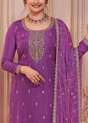 3 Pc Purple Semi Stitched Georgette Suit Set