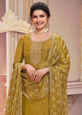 3 Pc Mustard Semi Stitched Georgette Suit Set