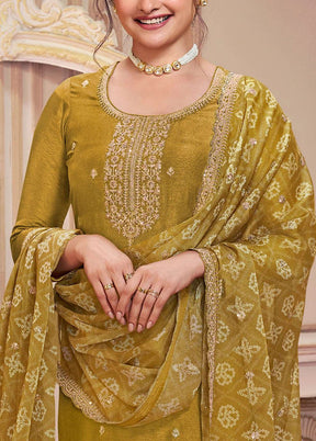 3 Pc Mustard Semi Stitched Georgette Suit Set