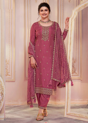 3 Pc Burgundy Semi Stitched Georgette Suit Set