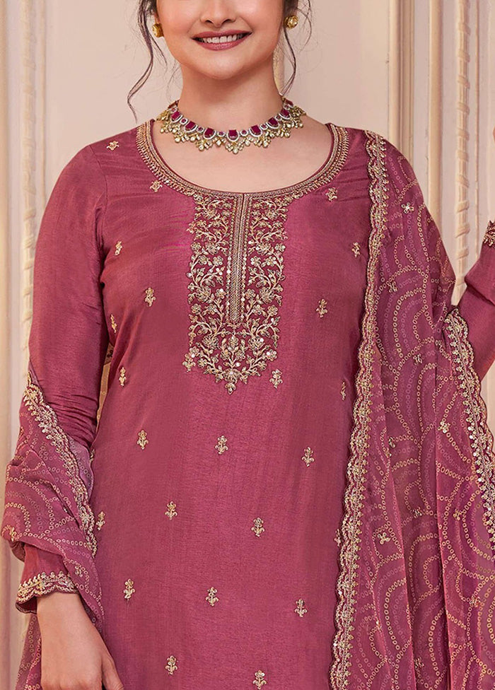 3 Pc Burgundy Semi Stitched Georgette Suit Set