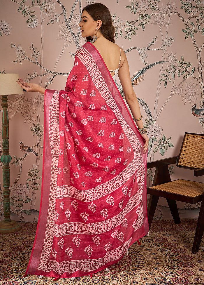 Pink Linen Silk Saree With Blouse Piece