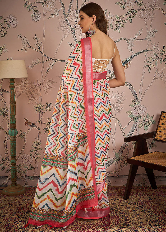 Off White Linen Silk Saree With Blouse Piece