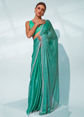 Sea Green Chiffon Silk Saree With Blouse Piece