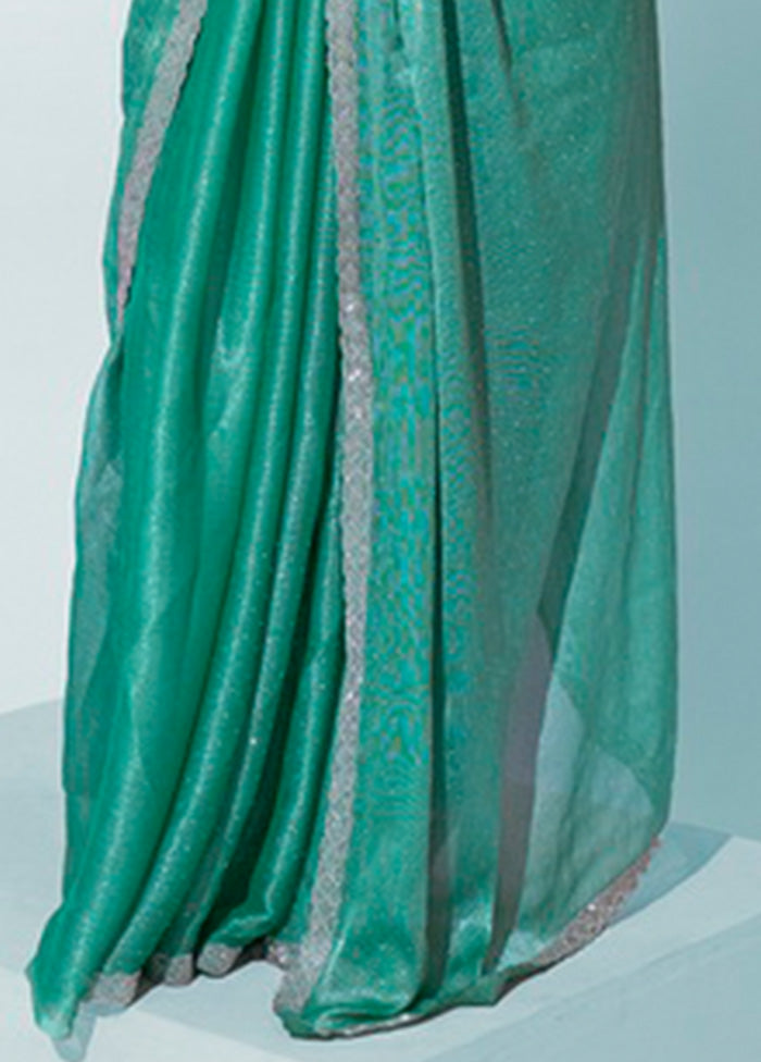 Sea Green Chiffon Silk Saree With Blouse Piece