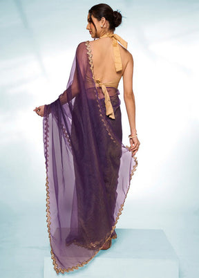 Purple Spun Silk Saree With Blouse Piece