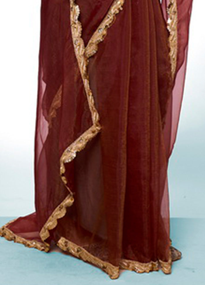 Brown Spun Silk Saree With Blouse Piece