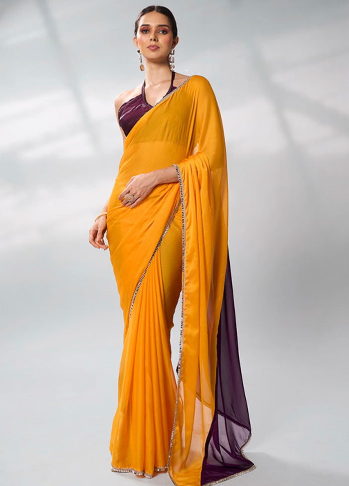 Yellow Georgette Saree With Blouse Piece