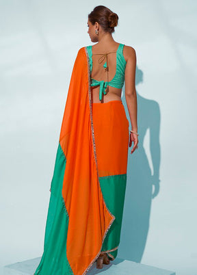 Sea Green Georgette Saree With Blouse Piece