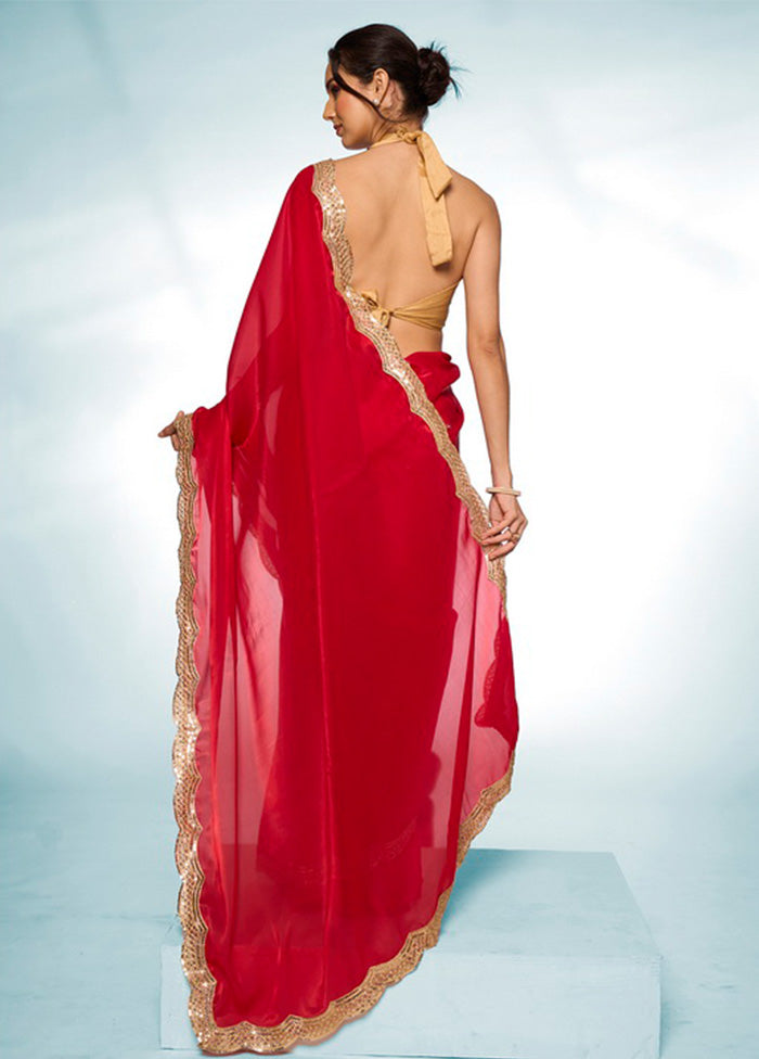 Red Spun Silk Saree With Blouse Piece