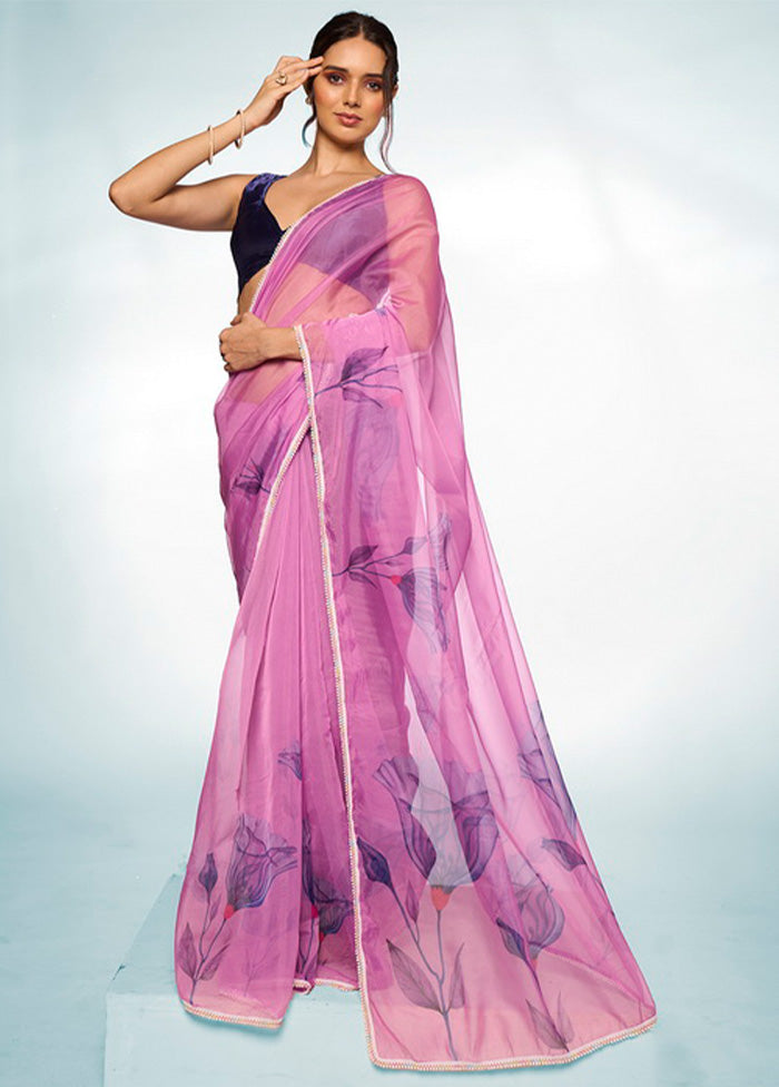 Purple Organza Saree With Blouse Piece