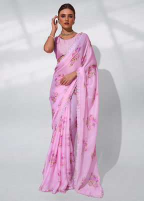 Pink Satin Silk Saree With Blouse Piece