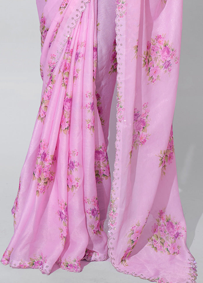 Pink Satin Silk Saree With Blouse Piece