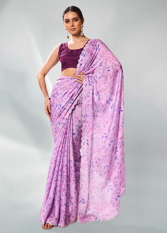 Lavender Georgette Saree With Blouse Piece