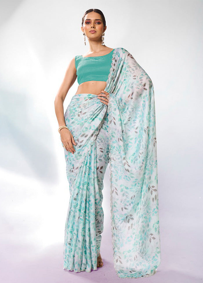 Sea Green Georgette Saree With Blouse Piece