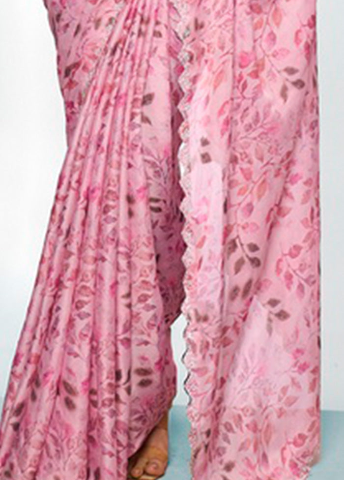 Pink Georgette Saree With Blouse Piece