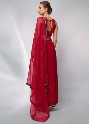 Red Spun Silk Saree With Blouse Piece