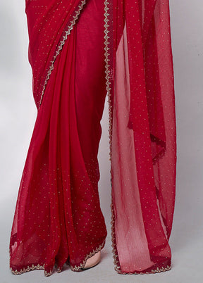 Red Spun Silk Saree With Blouse Piece