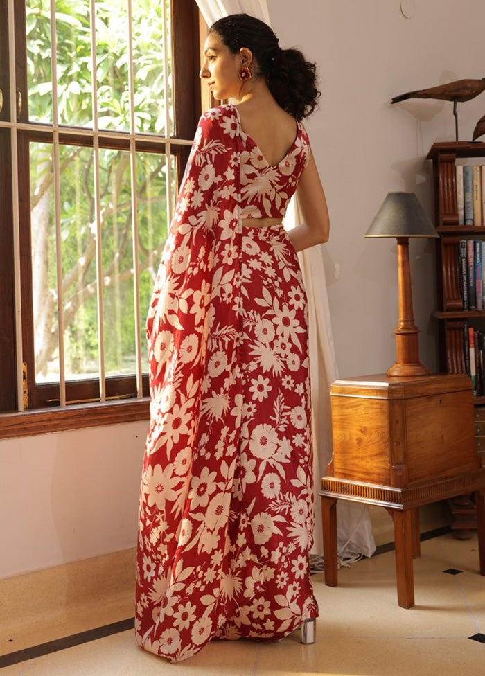 Maroon Satin Silk Saree With Blouse Piece