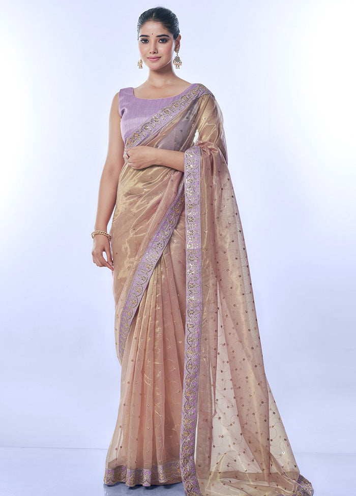 Purple Net Saree With Blouse Piece