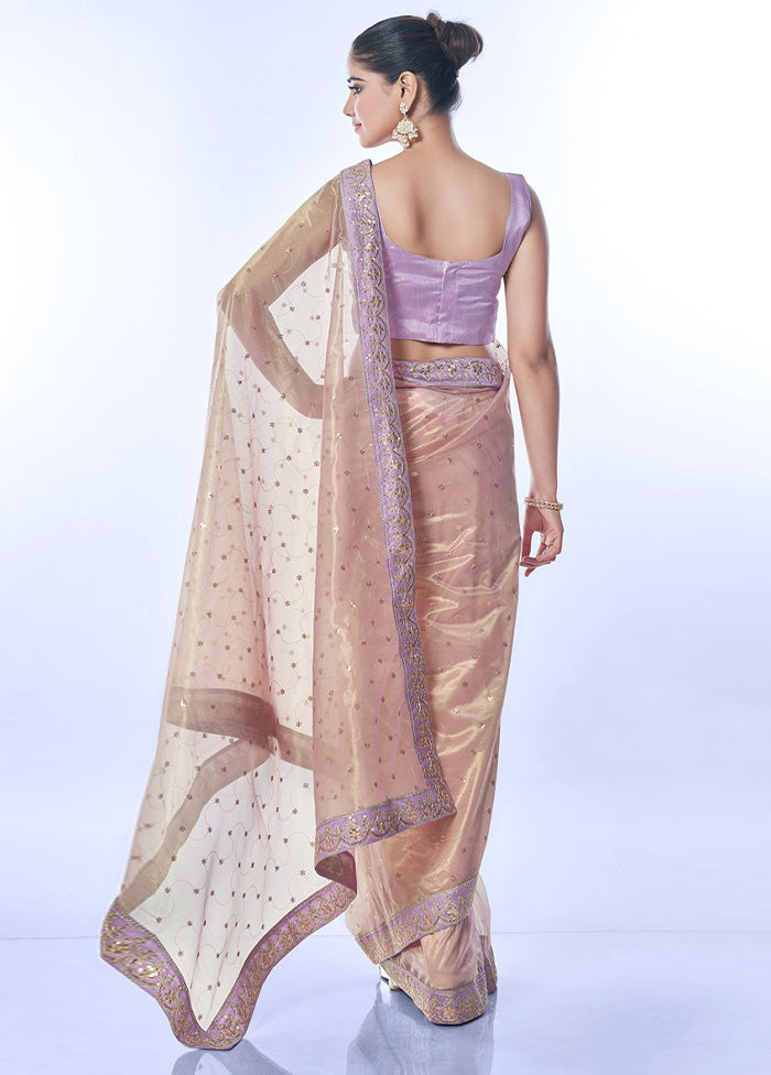 Purple Net Saree With Blouse Piece