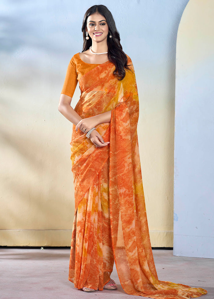 Orange Georgette Saree With Blouse Piece