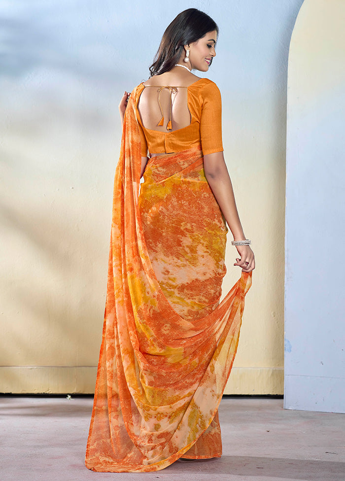 Orange Georgette Saree With Blouse Piece