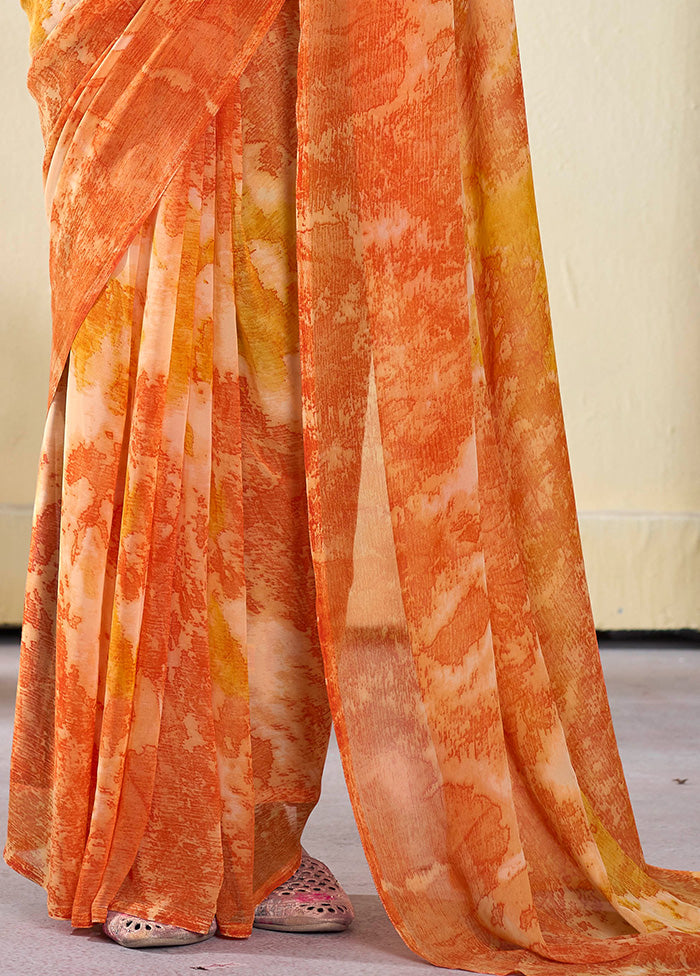 Orange Georgette Saree With Blouse Piece