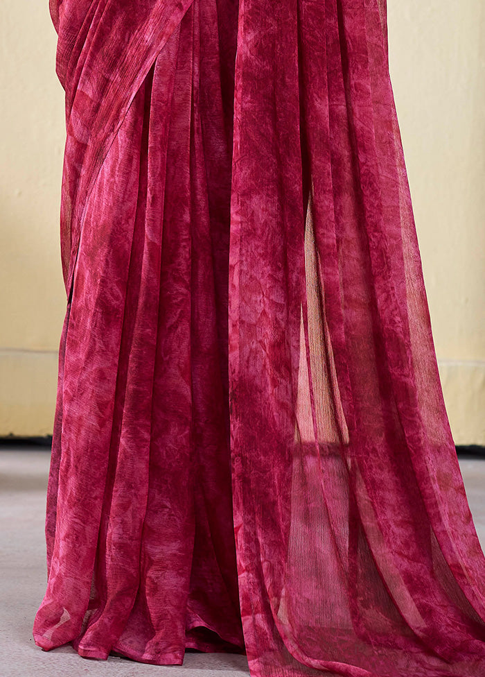 Burgundy Georgette Saree With Blouse Piece