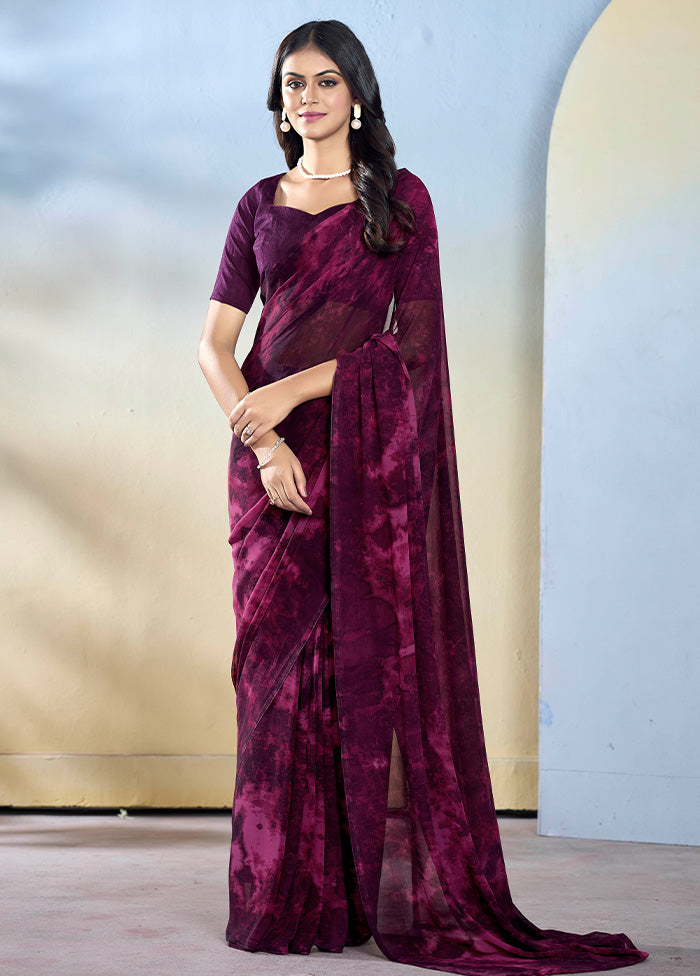 Wine Georgette Saree With Blouse Piece