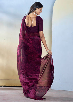 Wine Georgette Saree With Blouse Piece