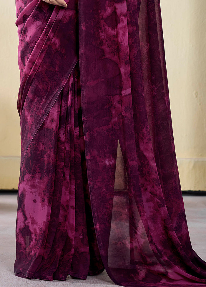 Wine Georgette Saree With Blouse Piece