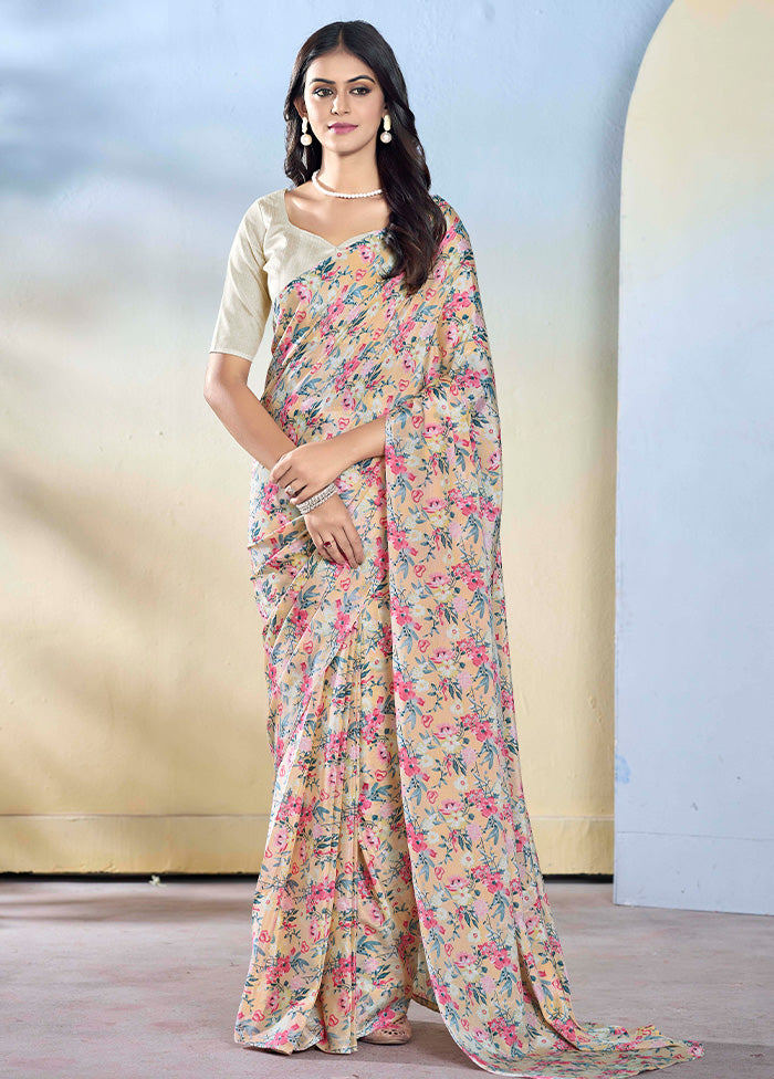 Off White Georgette Saree With Blouse Piece