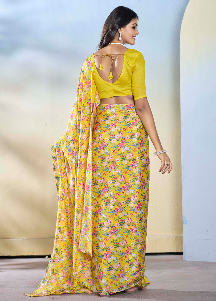 Yellow Georgette Saree With Blouse Piece