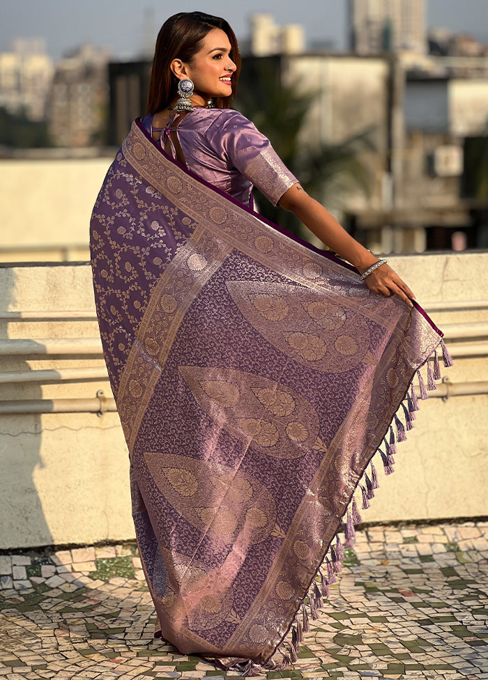 Purple Banarasi Silk Saree With Blouse Piece