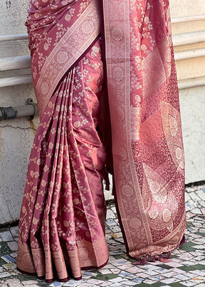 Pink Banarasi Silk Saree With Blouse Piece