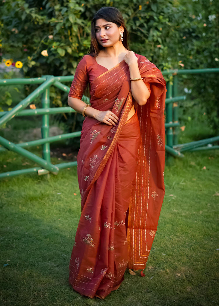 Orange Tussar Silk Saree With Blouse Piece