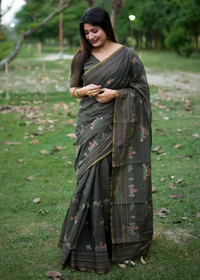 Green Tussar Silk Saree With Blouse Piece