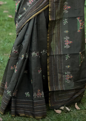 Green Tussar Silk Saree With Blouse Piece