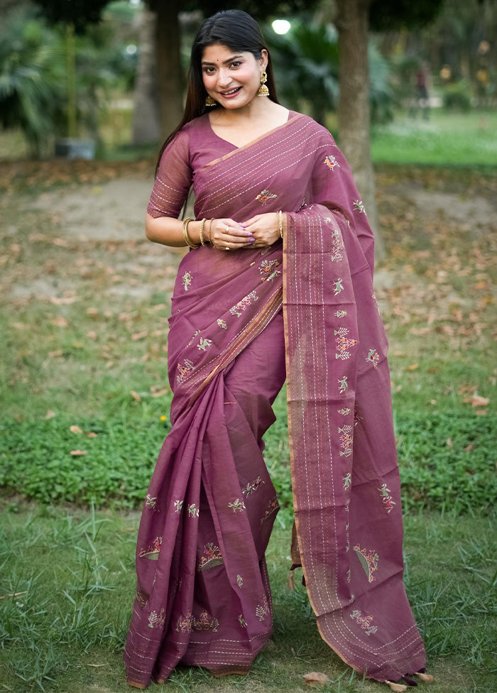 Purple Tussar Silk Saree With Blouse Piece