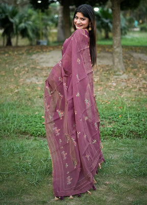 Purple Tussar Silk Saree With Blouse Piece