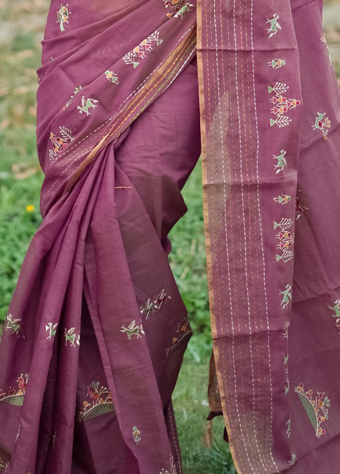 Purple Tussar Silk Saree With Blouse Piece