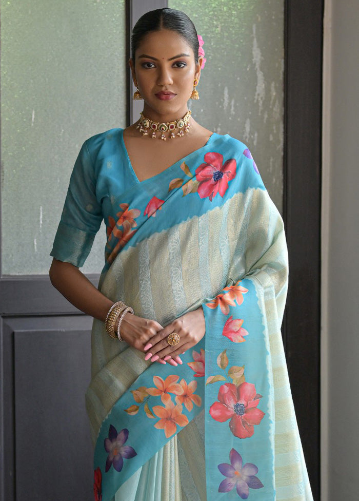 Firoza Spun Silk Saree With Blouse Piece